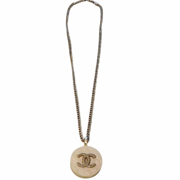 Upcycled Gemz Jewelry - Pink & Silver Iridescent Large Button Pendant on 18K White Gold Filled Necklace